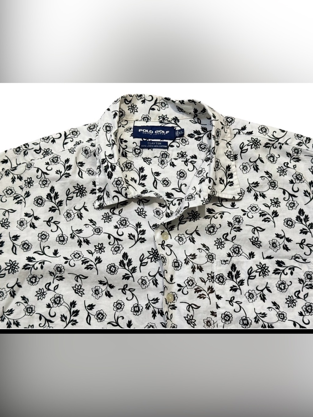 Vtg Polo Golf Ralph Lauren Clayton Shirt XL Linen Blend Floral Camp Resort White